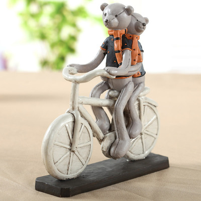 家居陶瓷树脂工艺摆件欧式动物自行车对熊摆件婚庆情侣装饰品礼品