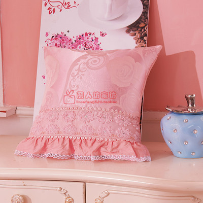 贡缎提花 婚庆粉色韩式公主全棉方枕方形枕靠枕靠垫抱枕 抱枕套
