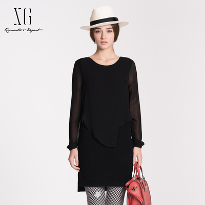 【XG】2015春款女装欧美街头黑色圆领包臀女式连衣裙SC32159A290