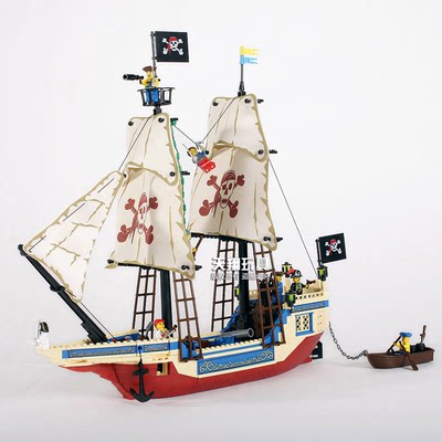 正品启蒙积木加勒比海盗船之霸王号 儿童益智力拼插拼装玩具男孩