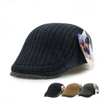 男士英伦定型鸭舌帽秋天冬季潮流 针织帽子保暖中老年帽