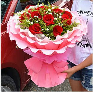 情人节生日红玫瑰鲜花粉色花束19朵祝福送女朋友老婆徐州市区送花