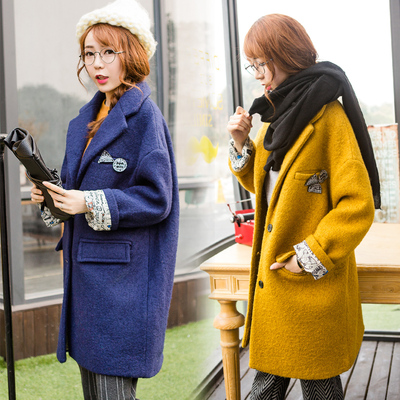 韩国秋冬新款中长款宽松显瘦茧型呢子大衣韩版加厚羊毛呢外套女潮