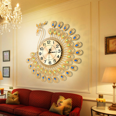 久久达现代简约孔雀客厅挂钟欧式创意钟表个性静音时钟卧室石英钟