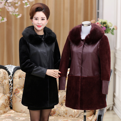 2016冬装新款中老年女装加厚毛领外套妈妈装韩版修身保暖时尚皮衣