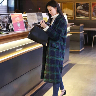 2015冬装新款韩版羊毛茧型毛呢外套女中长款修身格子加厚呢子大衣