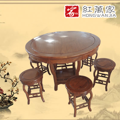 非洲黄花梨红木圆形小餐桌 纯实木餐台 小餐桌配6张圆凳