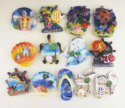 出口马尔代夫旅游纪念品 创意树脂冰箱贴饰留言贴家居装饰品13款