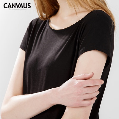 canvaus2016夏季新款圆领纯色领口装饰宽松女T恤K601A