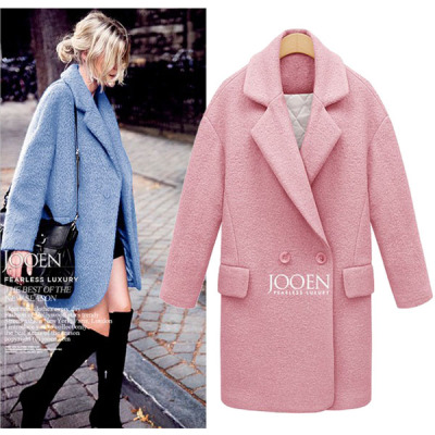 糖果色大衣2015秋装新款茧型羊毛呢外套女中长款韩版修身呢子外套