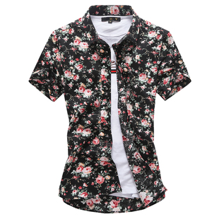 男士短袖衬衫2016夏装韩版时尚修身碎花休闲衬衣半袖发型师寸衣潮