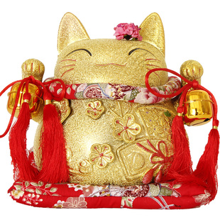 招财猫摆件大号日本开业陶瓷礼品金色存钱罐招财猫情人送礼储蓄罐