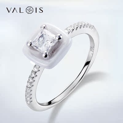 VALOIS法朵女白锆石手工925银配饰品公主方形戒指