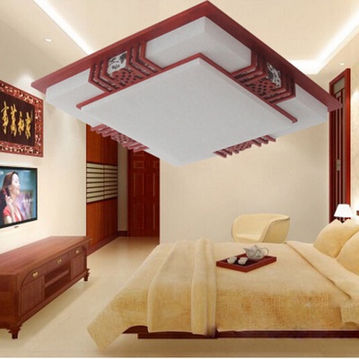 中式家装风格木质羊皮纸LED卧室吸顶灯具书房节能灯饰特价包邮