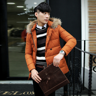 冬季男士韩版修身轻薄款羽绒服新款时尚休闲保暖连帽学生大码外套