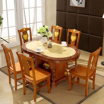 大理石餐桌椅 椭圆形吃饭桌子 小户型实木椅长方形 实木餐台组合