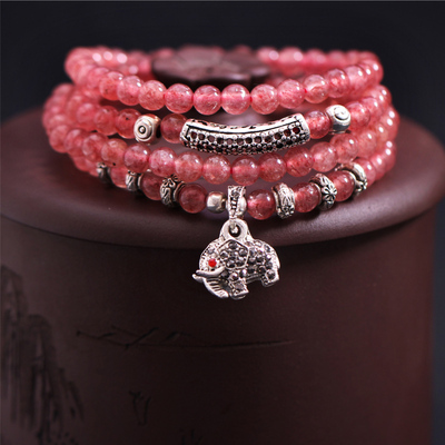天然草莓晶佛珠多层水晶手链女 养颜美容水晶饰品包邮
