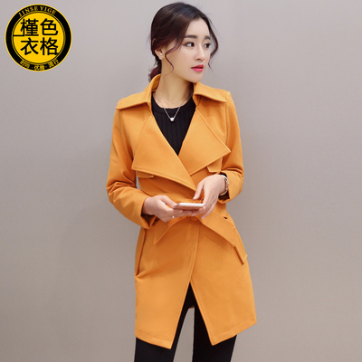 风衣女中长款2016秋装新款韩版修身显瘦系带纯色大码时尚气质外套
