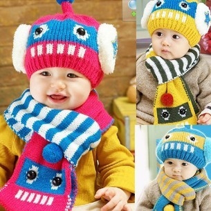 冬季宝宝婴幼宝宝护耳帽套头帽子围巾二件套男女童款小童帽子包邮