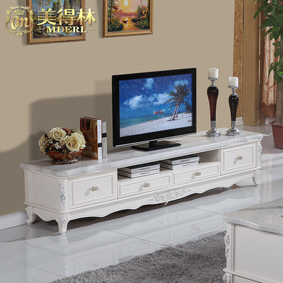 美得林 简约欧式大理石电视柜2米 实木客厅地柜组合象牙白色田园