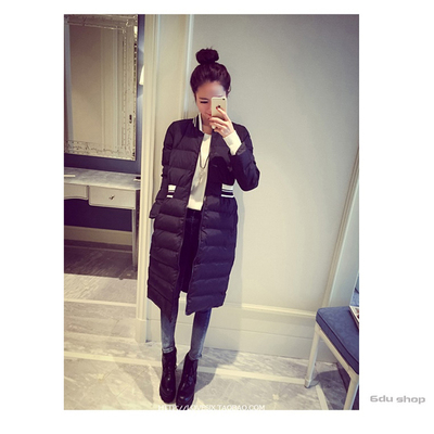 2015冬装新品女装加厚棉服外套韩版条纹收腰显瘦拉链长款保暖时尚
