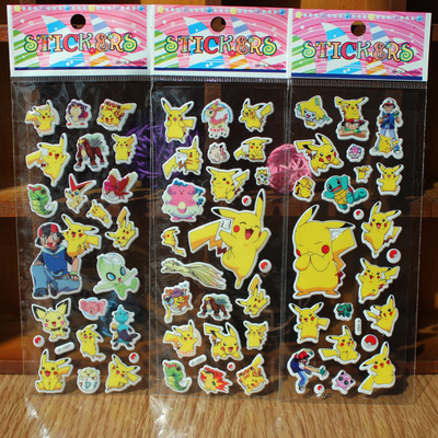 日本皮卡丘宠物小精灵卡通动漫泡泡贴纸儿童小孩贴玩具贴画批发