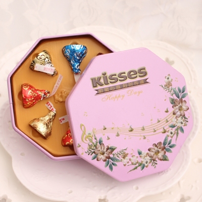 新款好时KISSES巧克力喜糖成品8/12/19粒装花间圆舞八角铁盒批发