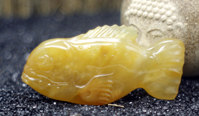 霍山玉鸡油黄籽料手工雕刻把件“连年有余” 收藏级黄玉 玉石翡翠