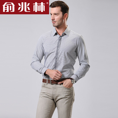 俞兆林 2015新款男式英伦格子 男士全棉长袖衬衫 金币抵钱