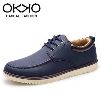 OKKO冬季男士加绒保暖棉鞋男休闲鞋系带男鞋英伦皮鞋潮流板鞋鞋子
