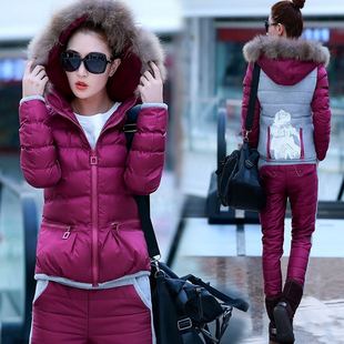 加厚羽绒棉衣两件套2016冬季新品时尚女装韩国貂子连帽毛领套装潮