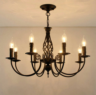 欧式美式铁艺蜡烛吊灯 简约田园客厅餐厅卧室复古8头工程灯特价