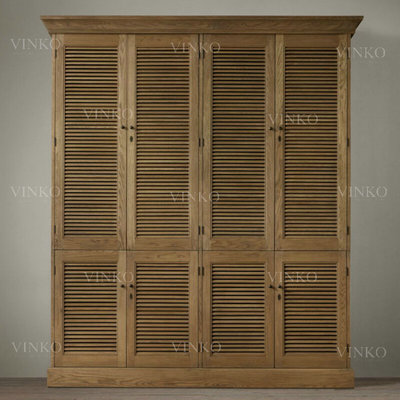 VINKO莫高家居出口美国/法式复古实木家具/罗浮橡木百叶衣柜