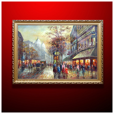 巴黎油画纯手绘风景装饰画欧美街景 现代客厅带框画欧式壁画挂画