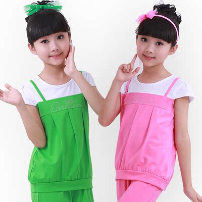 儿童套装夏女童装2015新款韩版短袖纯棉两件套小女孩可爱运动套装