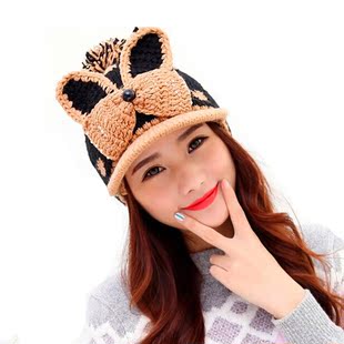 帽子女冬天韩国版潮兔耳朵甜美可爱学生针织毛线护耳帽冬季保暖帽