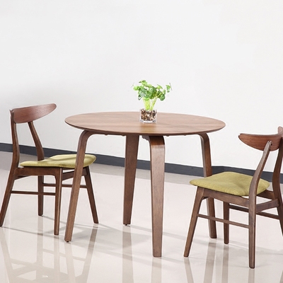 北欧宜家实木餐桌胡桃木色日式简约餐桌椅组合圆形小户型咖啡桌