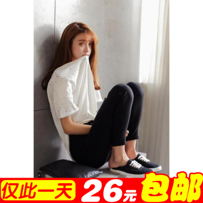 2015夏季新款韩版蘑菇街小美家 帅气个性破洞纯色T恤女潮 短袖t