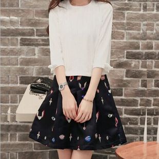 2015秋季新款韩版女装修身中长款假两件套裙显瘦七分袖时尚连衣裙