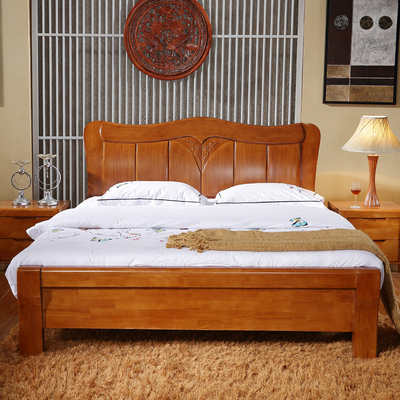 全实木床 橡木床 双人床 中式实木床高箱储物1.8米高档环保婚床