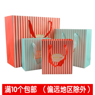 韩版创意礼品袋时尚爱心条纹简单小清新高档手提袋加厚纸袋包装袋