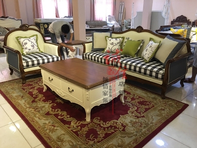 新古典美式法式实木布艺沙发客厅三人组合真皮沙发新品欧式地中海