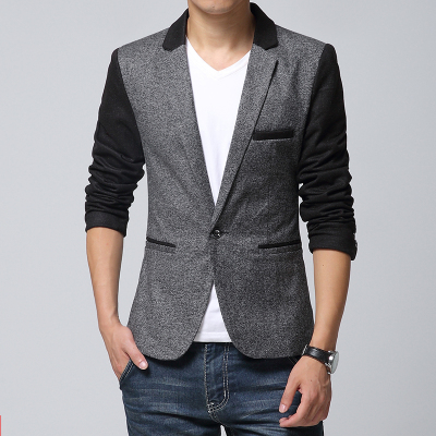 2015春季新款拼色时尚小西服韩版修身型单西便西百搭男士西装外套