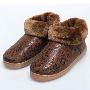 冬季保暖皮棉鞋老人棉拖鞋包跟男女情侣居家鞋防滑防水厚底棉拖鞋