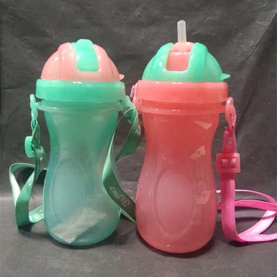 比亲便携式彩色吸管水壶婴童宝宝300毫升背带吸管水杯BQ-1463