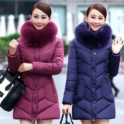 2016冬韩版修身羽绒棉服女中长款中年妈妈装大码加厚显瘦棉衣外套