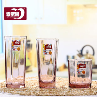 青苹果创意晶彩玻璃杯 透明水杯家用无铅四方八角杯 耐热茶杯
