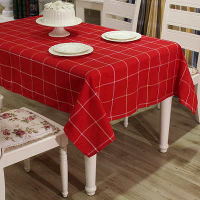 美式简约加厚防水红色格子餐桌布  桌布布艺桌布防水居家布艺