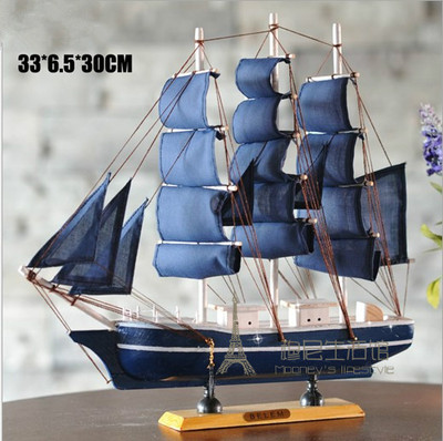 创意装饰摆件地中海木质帆船模型33cm一帆风顺工艺礼品摆设装饰品