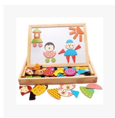 新款磁性拼拼乐木制玩具双面画板儿童立体拼图百变写字板黑板包邮